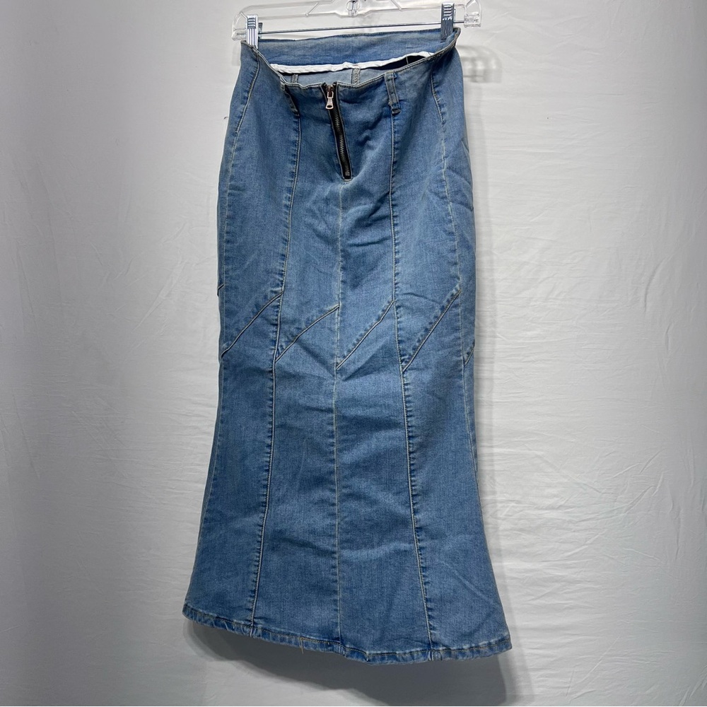LISUEYNE NWT Women's Casual Stretch Waist Washed Denim Fishtail Jean Skirt Small
